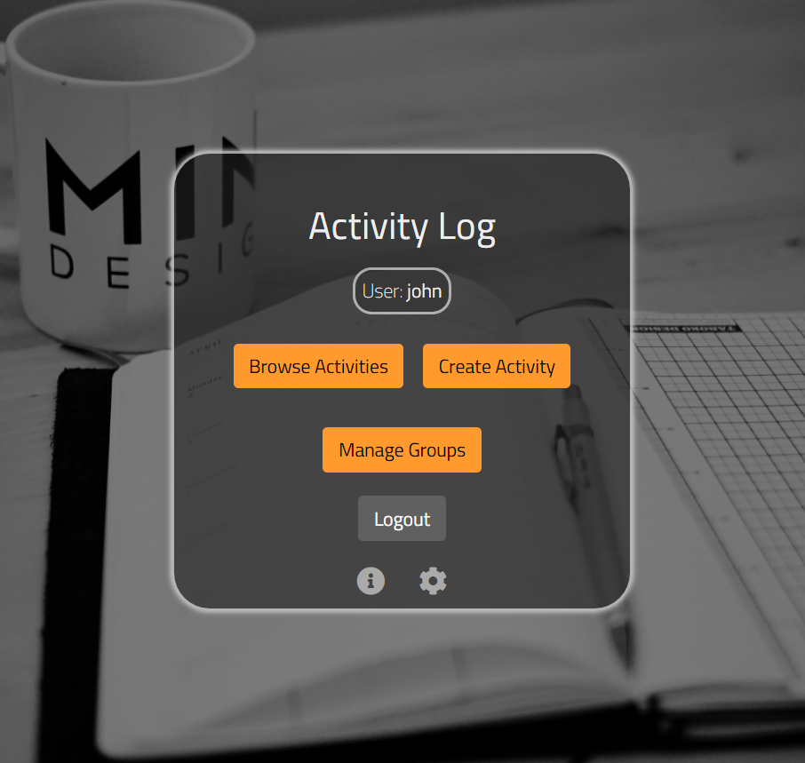 Activity Log App homescreen